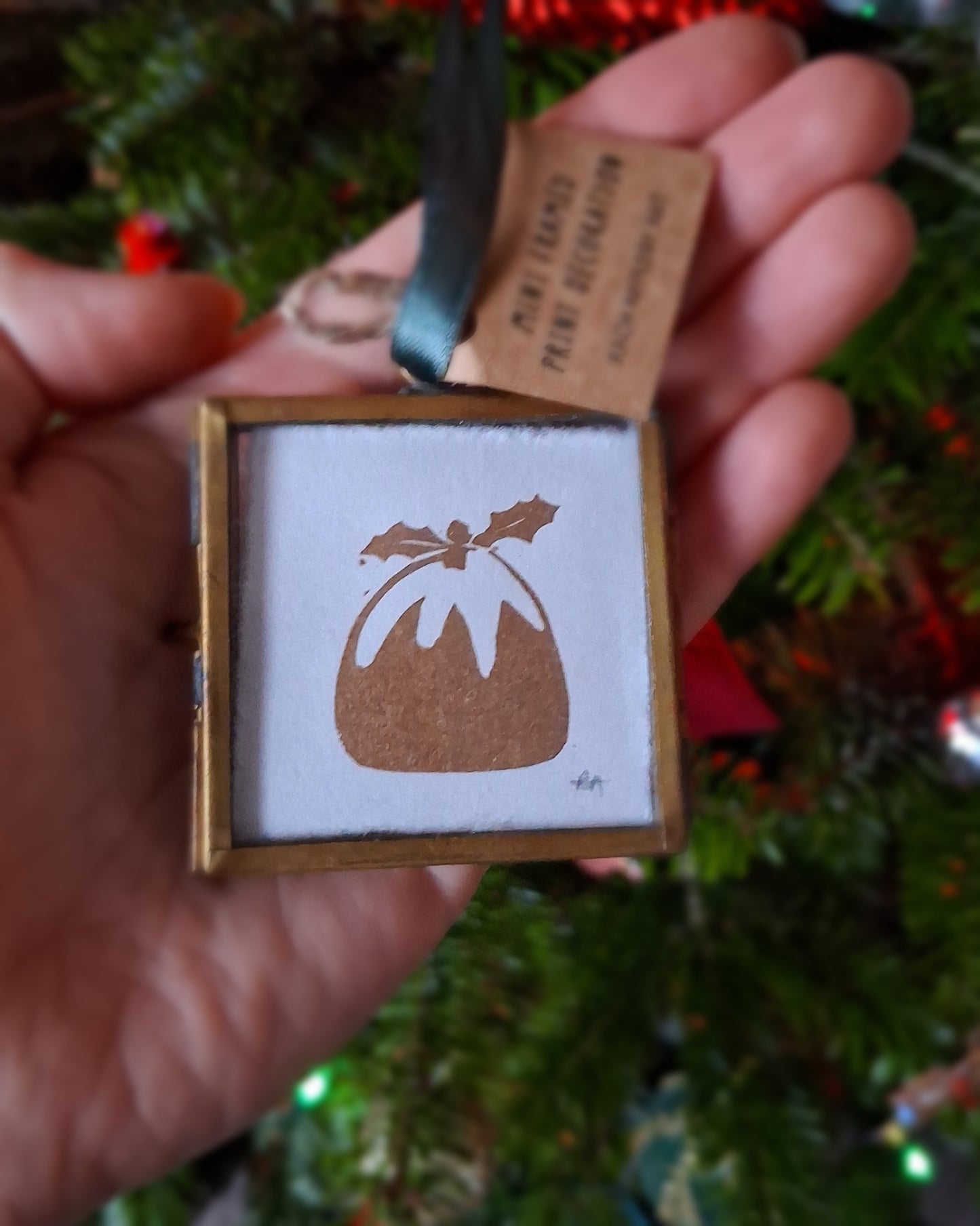 Mini Lino Print Brass Frame Christmas Decoration