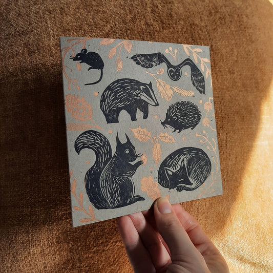 Woodland Animals | Hand Printed Greetings Card | Lino Print Card