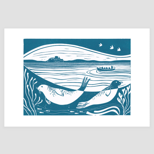 Summer Seals - Original Lino Print | Unframed | Lino Cut | Blakeney Point