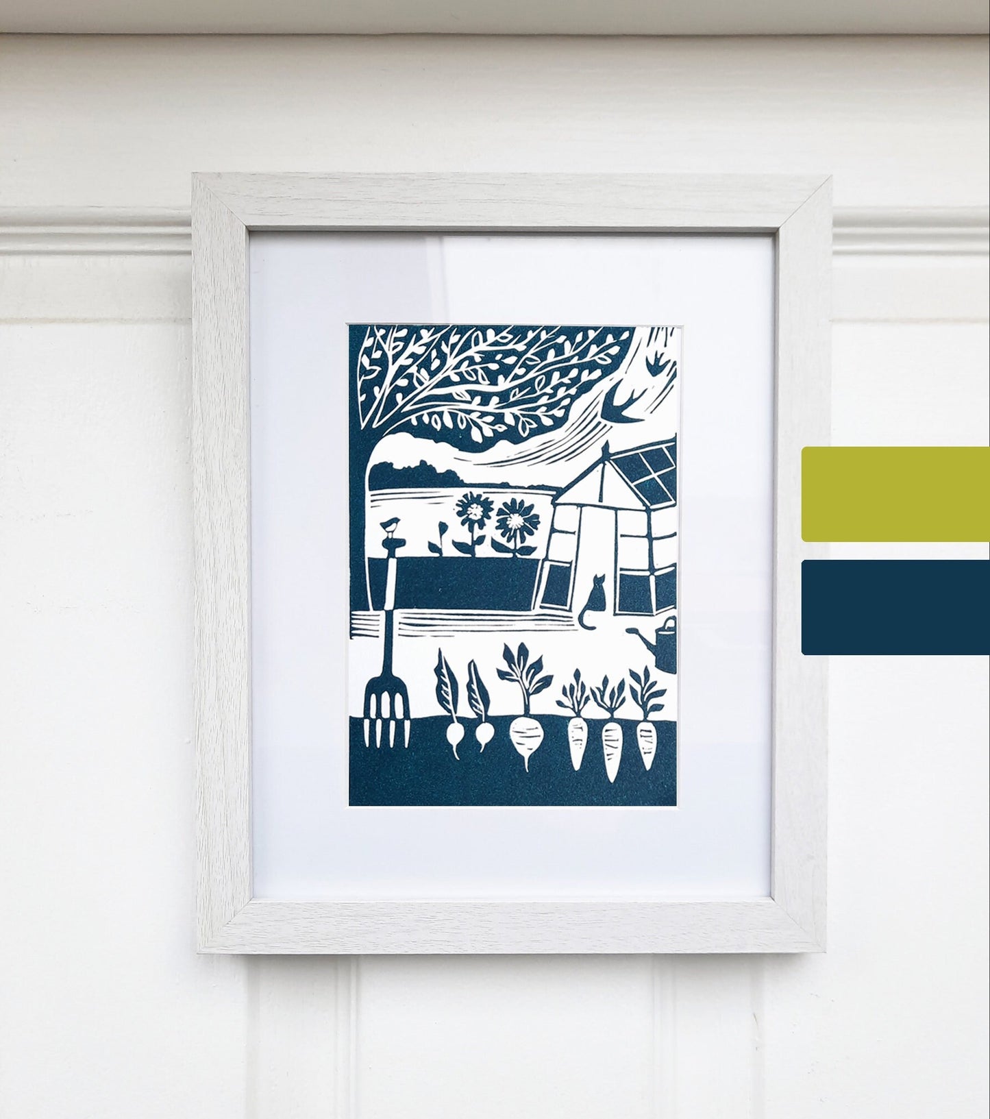Summer Garden - Original Lino Print | Unframed | Vegetables | Greenhouse | Gift Idea