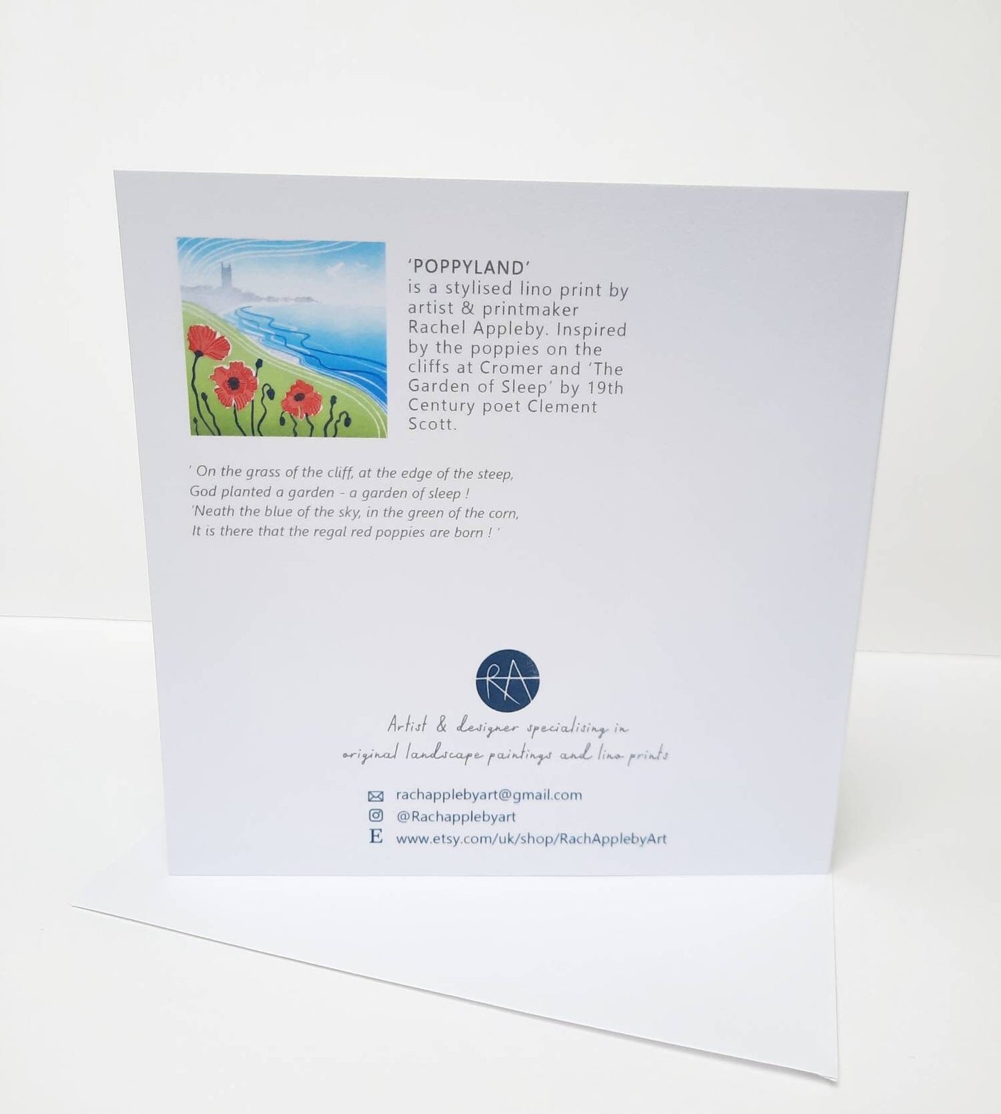 Poppyland, Cromer - Greetings Card | Lino Print reproduction | Norfolk Landscape | Notecard