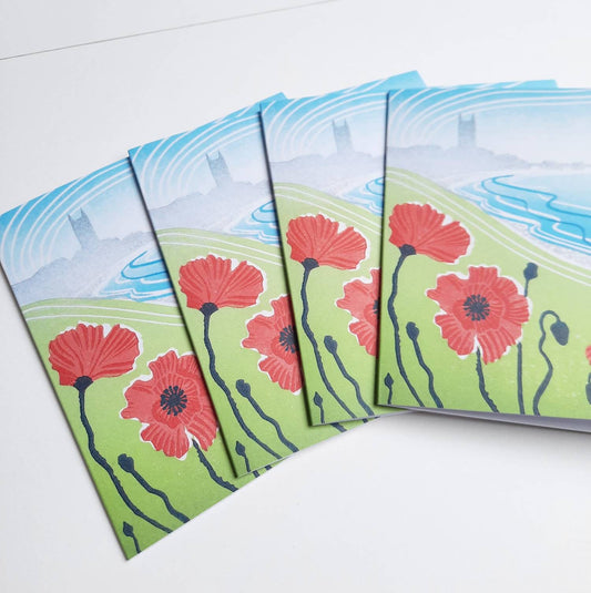 Poppyland, Cromer - Greetings Card | Lino Print reproduction | Norfolk Landscape | Notecard