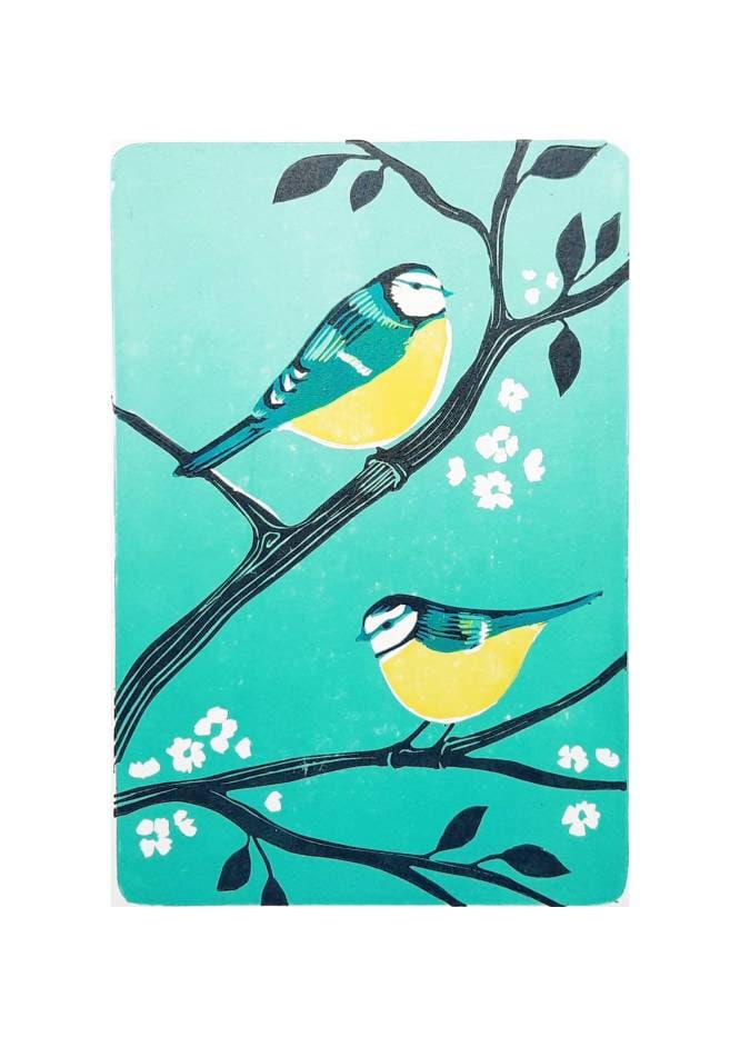 Blue Tits - Small Original Lino Print | Wildlife Artwork | Birds Wall Art | Unframed Limited Edition