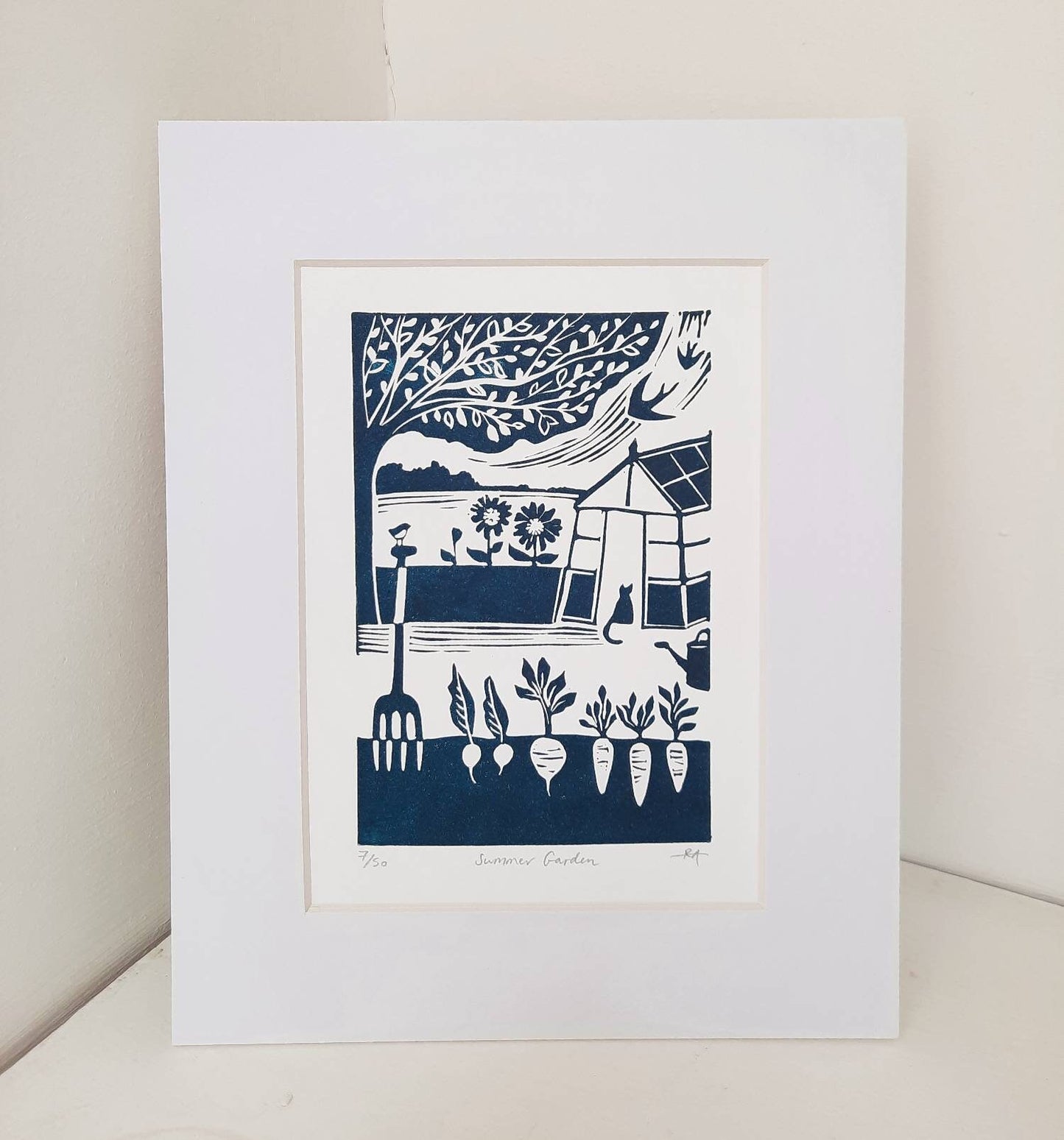 Summer Garden - Original Lino Print | Unframed | Vegetables | Greenhouse | Gift Idea