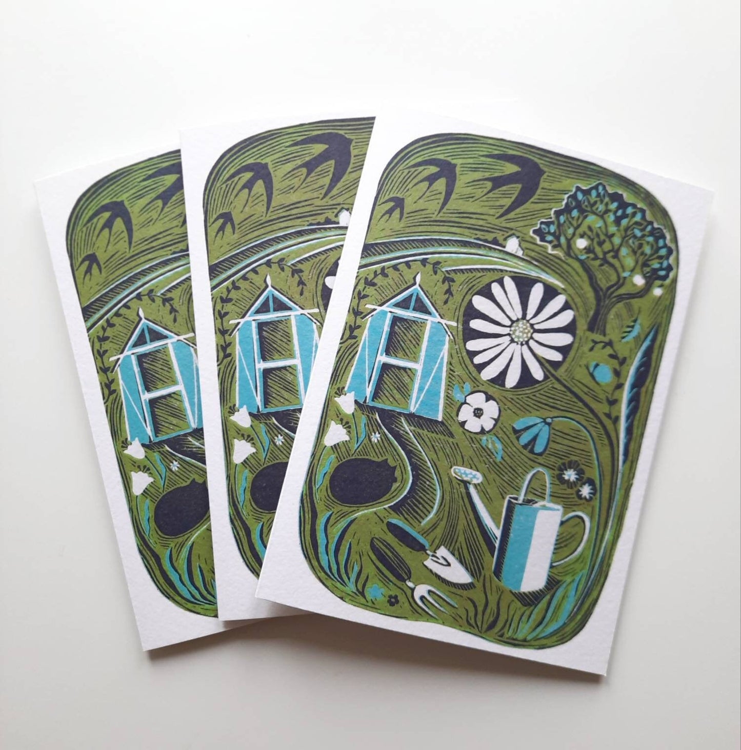Garden Escape - Greetings Card | Lino Print reproduction | Gardening | Notecard