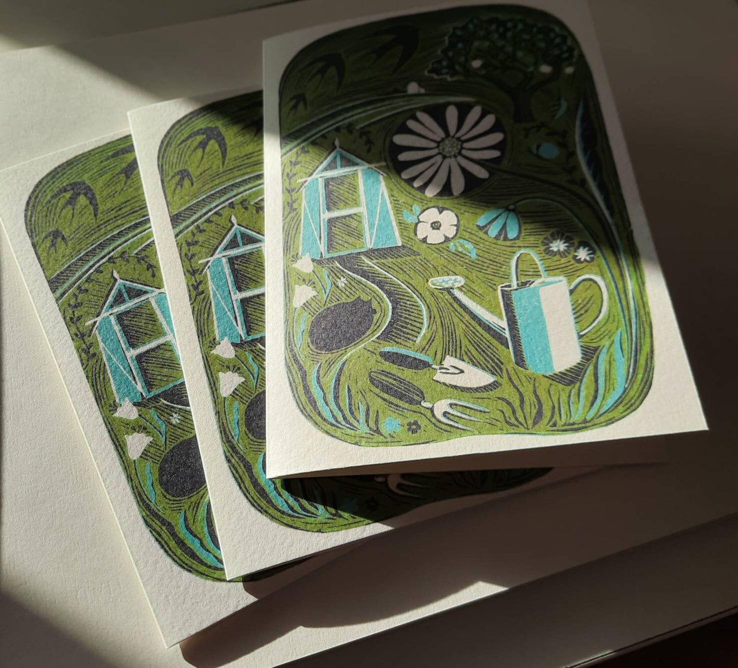 Garden Escape - Greetings Card | Lino Print reproduction | Gardening | Notecard